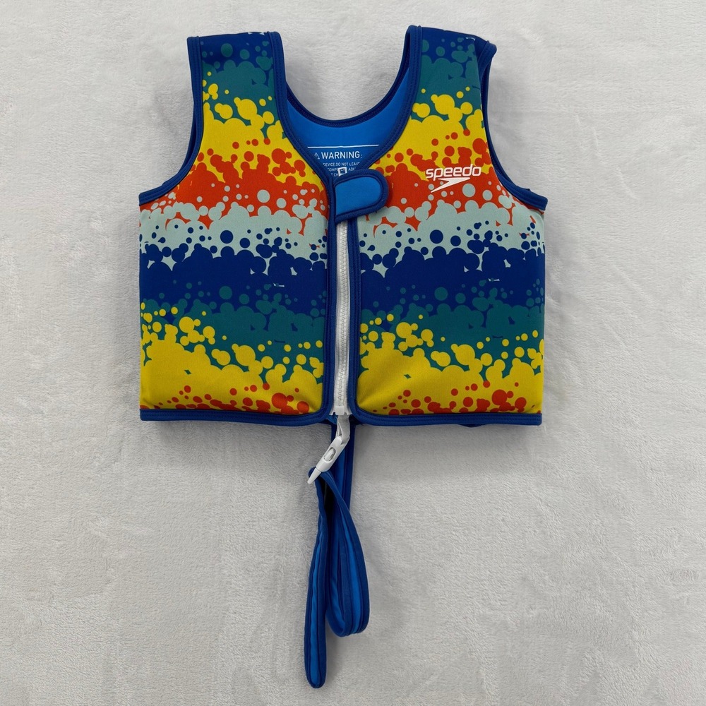 Speedo Swim Vest Kids 4-6 yrs Blue Rainbow Splatter Excellent UPF 50+ Float Aid